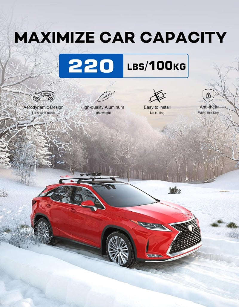 wonderdriver Lockable Roof Rack Cross Bars 220lbs Compatible with Lexus RX 2016-2022 RX350 RX350L RX450h RX450hL(with Flush Side Rails),Heavy Duty Aluminum Roof Rails Crossbars Black Rooftop Luggage - Image 5